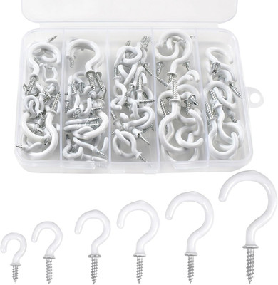 90 Pcs White Ceiling Hooks Kit, 6 Sizes for Hanging Plants and Cups