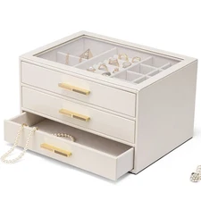 Vlando Jewelry Box for Women, Glass Lid Jewelry Organizer, Gift for Mom