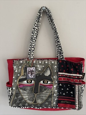 NEW LAUREL Burch Cat Canvas Tote Zipper Double Handles Bag Metal  Studs 14 x 10