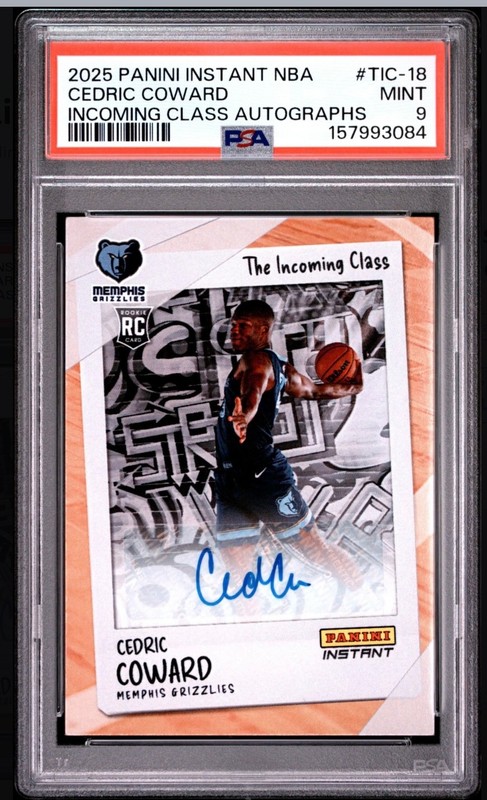 2025 Panini Instant Incoming Class Auto Rookie Cedric Coward Orange /25 - PSA 9