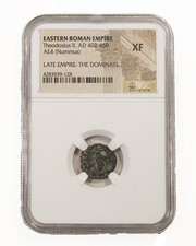 Theodosius II Roman AE Bronze Coin NGC Certified XF AD 402-450 Collectible