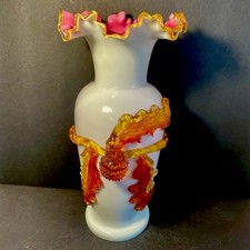 Stevens and Williams Applied Glass Vase Peachblow Matsu-No-Ke Glows Antique