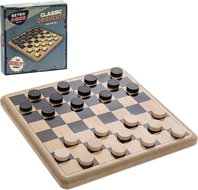 Retro Hames Wooden Draughts Game | Classic Family Board Game 21x21cm