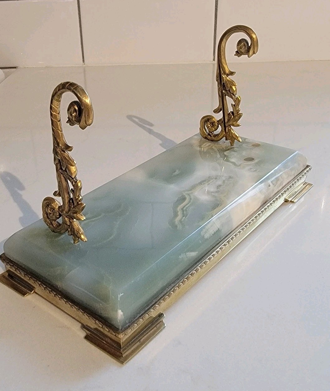 Vintage Onyx & Brass Letter Holder / Book Rack - Art Deco / Hollywood Regency