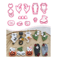 Keoker Halloween Polymer Clay Cutters - 12 Shapes Halloween Pumpkin Clay Ear...
