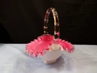 Fenton Milk Glass Pink Interior Peach Crest Basket 7 1/4" Tall