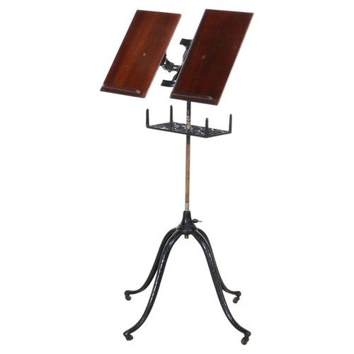 Antique Ebonized Iron & Mahogany Dictionary Stand C1920