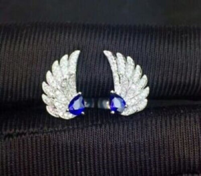 2Ct Lab-Created Sapphire Push Back Wings Earring 14K White Gold Gold Finish