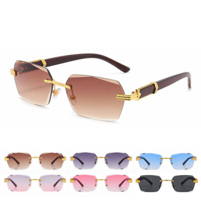 Vintage Rimless Rectangle Sunglasses PC Material Frameless Eyewear piscm Vintage Rimless Rectangle Sunglasses for Women Men  main image 4