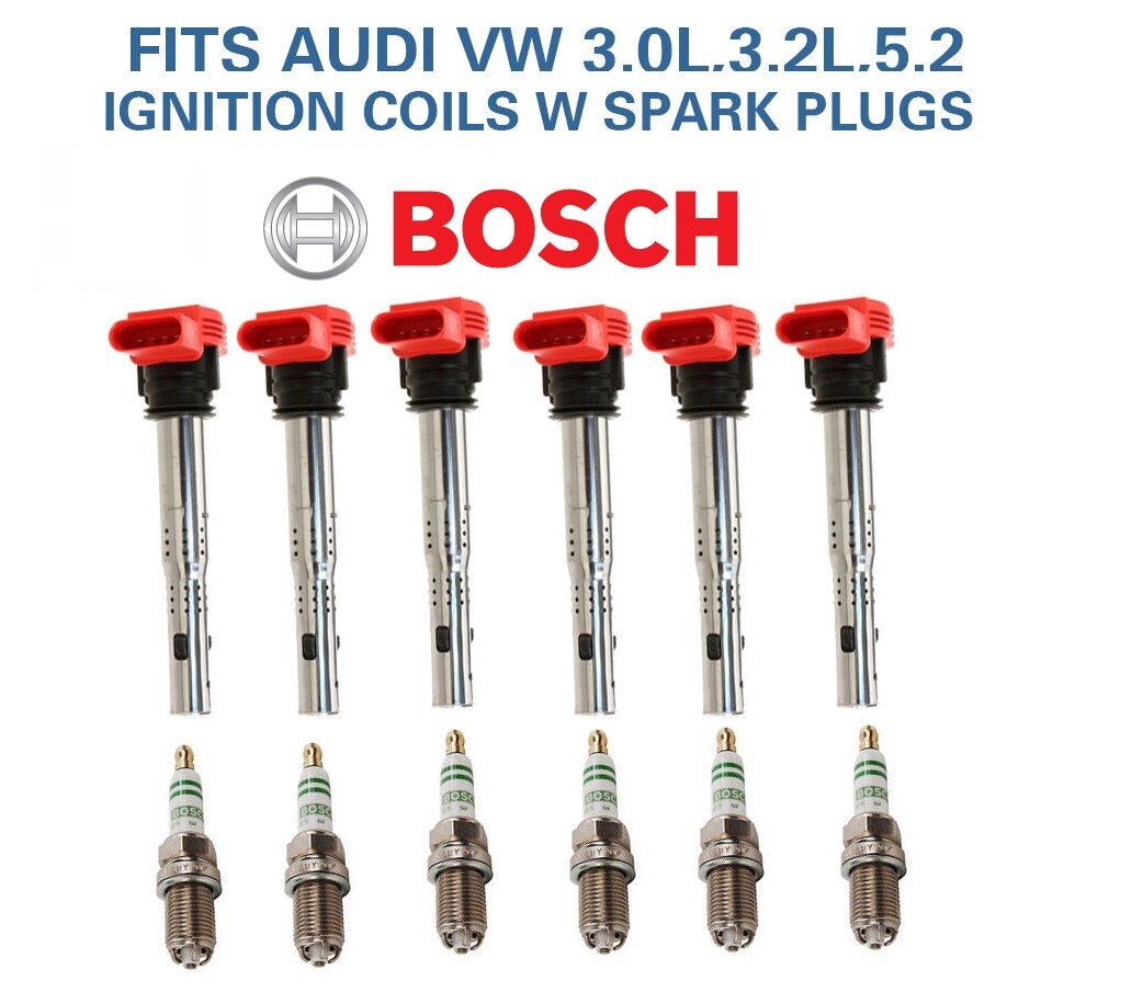 OE Engine Ignition Coil  Spark Plug Set 12pc Kit Audi VW 3.0L,3.2L,4.2L,5.2L