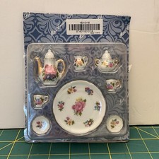 Victorian Rose Floral Mini Tea Set 8 pc White Gold Pink Green New Ceramic