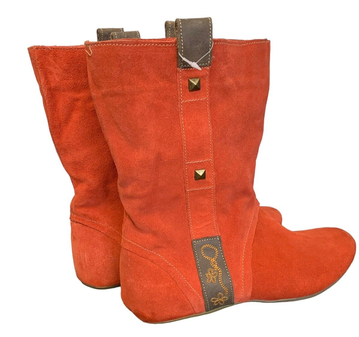 Women's Red Flat Low Leather Pull On Ankle Boots Size 41 eBay