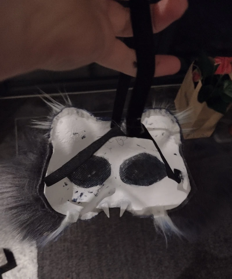 High quality handmade fluffy blue tiger cat therian cosplay mask with flowers - Image 4 of 4