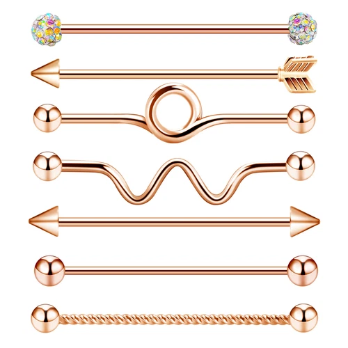 5-16pcs 14G Industrial Barbell Earring Piercing Surgical Steel Cartilage Jewelry