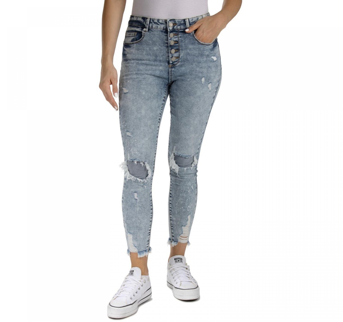 Indigo Rein Juniors' High-Rise Destructed Skinny Jeans Dewdrop Blue
