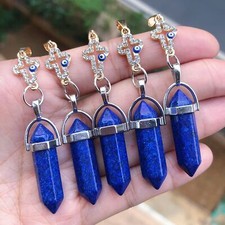 5pcs Healing Lapis Lazuli Stone Pendants Cross Chakra Reiki Amulet Point