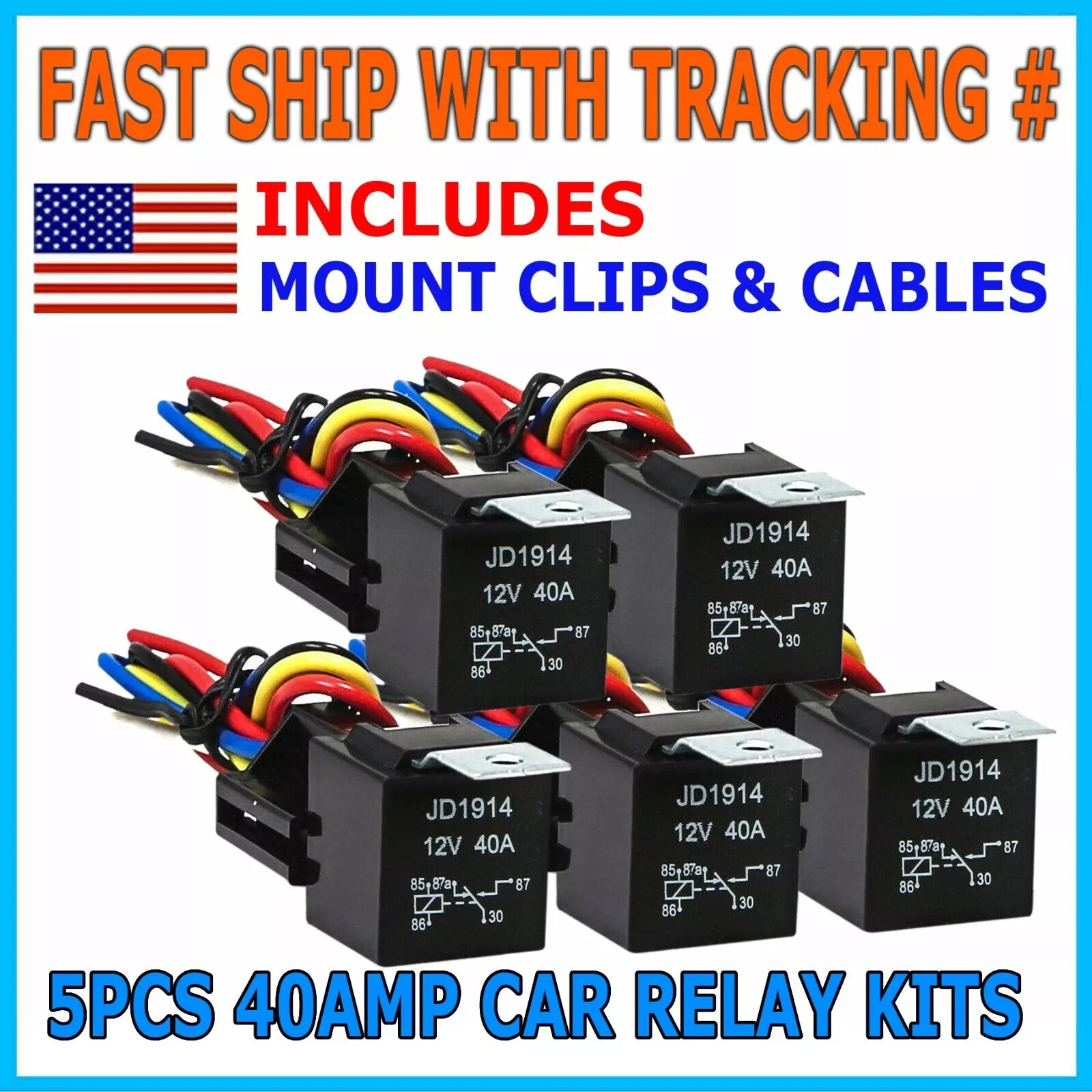 5Pcs Car 12V DC 40A 5-Pin Relay Switch Harness Socket Waterproof Automotive SPDT