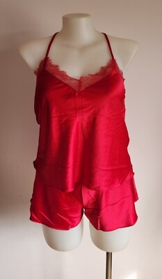 Bras N Things Ladies Red Satin Cami Short PJ Sleep Pyjama Set Size 14 New  Australia
