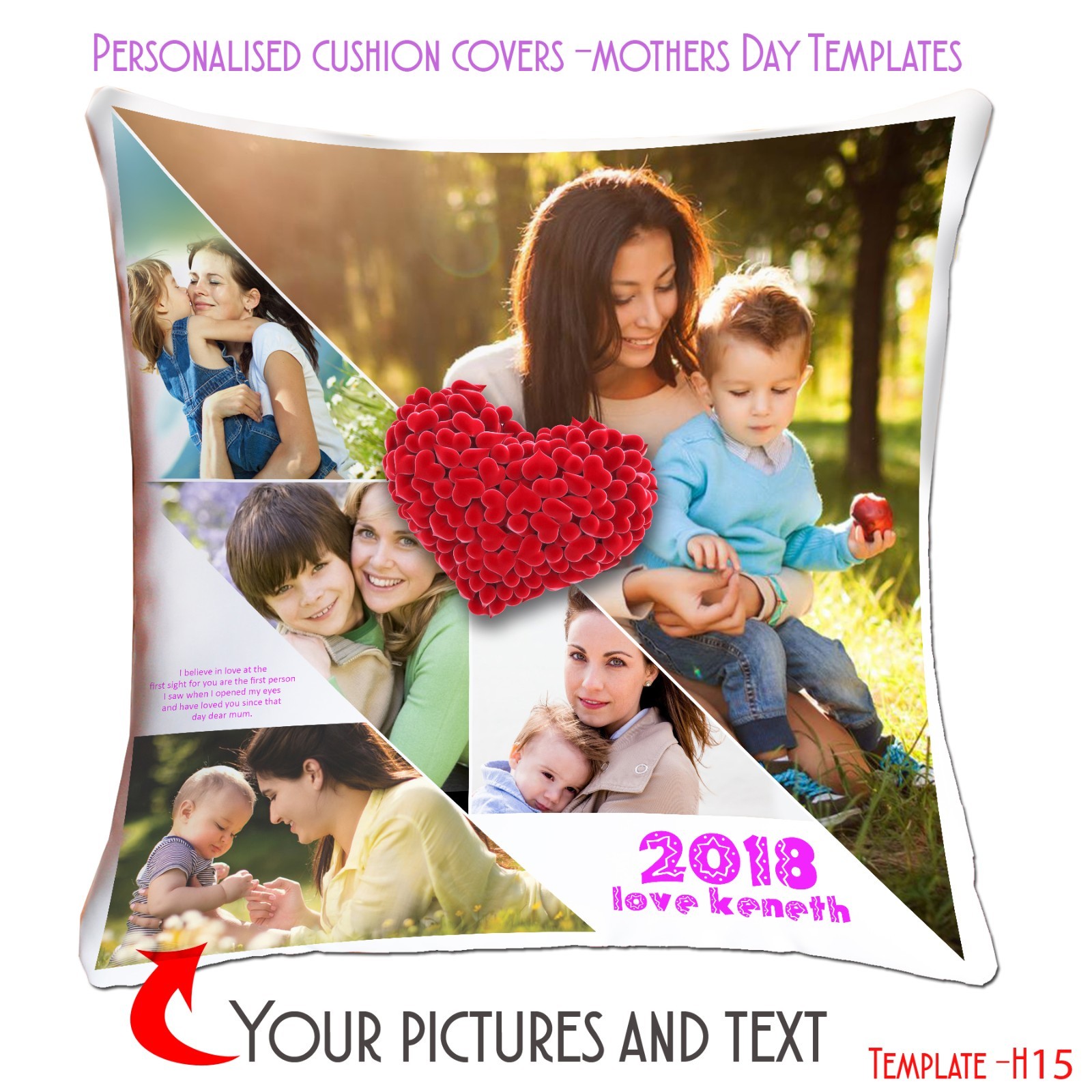 Personalised Custom Cushion Cover Mothers Day Love Picture Collage 