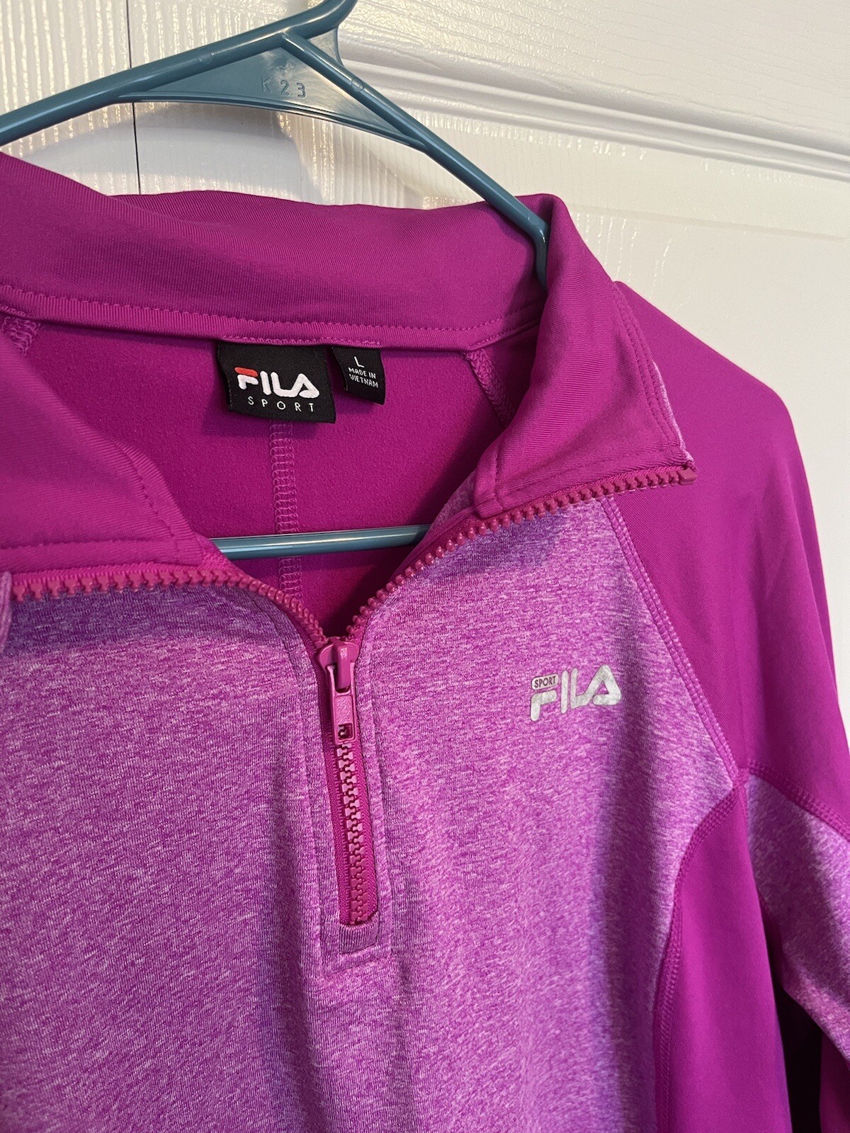 FILA Sport taglia L donna rosa viola giacca riscaldante 1 4 zip pullover manica lunga