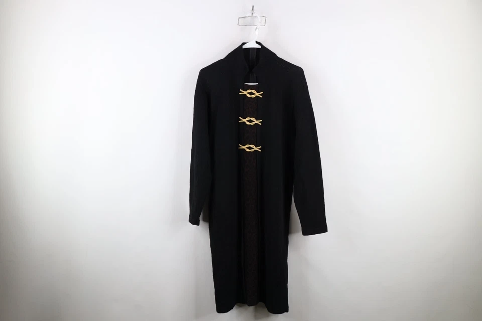 Vintage 90s St John Womens Medium Wool Blend Knit Clasp Leopard Sweater Dress