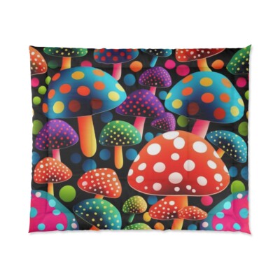 King Size Comforter Psychedelic Polka Dots Mushrooms Funky Trippy Home Decor