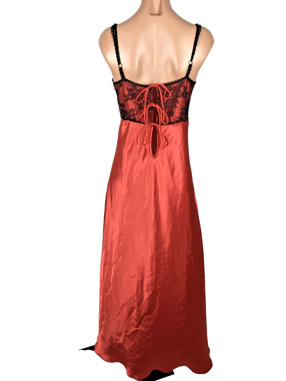 VALENTINO RARA camicia da notte vintage anni 90 Victoria’s Secret lunga seta maxi slip dress rosso nero L