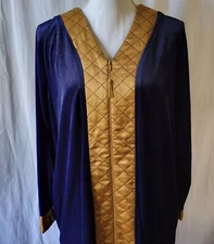 CW Classics Womens Robe Housecoat Full Zip Front Blue Velour Gold Satin Sz M