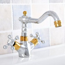 Polished Gold  Silver Double Cross Handle Bathroom Faucet Vanity Sink Mixer Tap