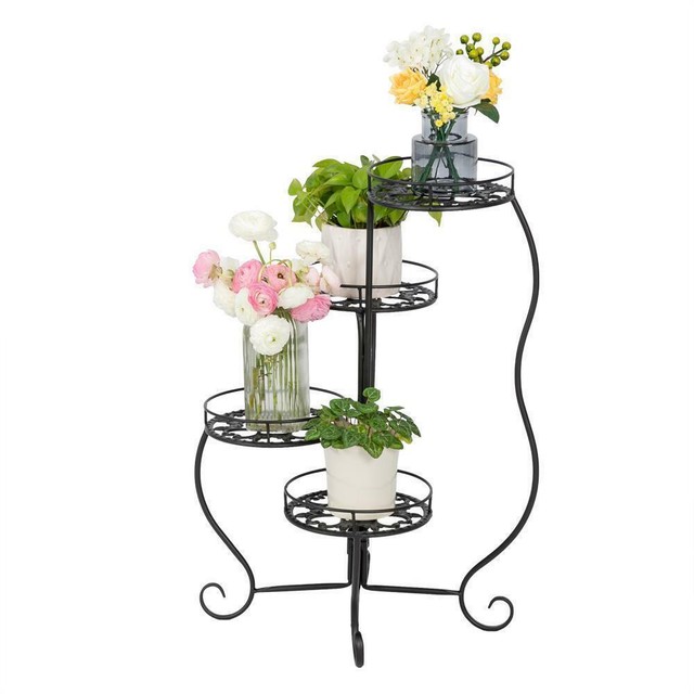 4 Tier Metal Shelves Flower Pot Plant Stand Display Indoor Outdoor Garden For Sale Online