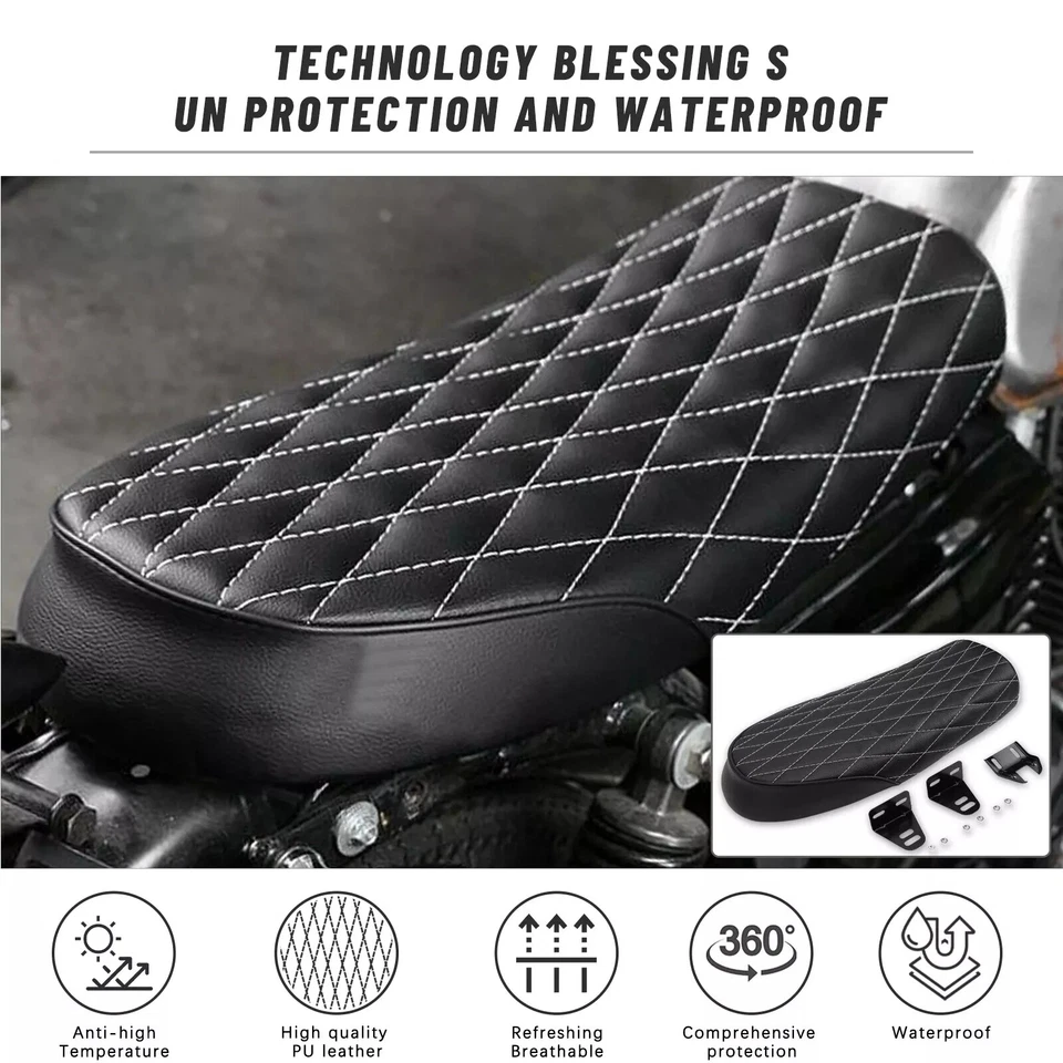 For Honda XL125 XL175 XL250 350 Motorcycle Cafe Racer Seat Retro Leather Saddle - Image 3 of 4