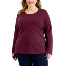 Karen Scott Plus Size Long Sleeve Top, - Malbec 2X