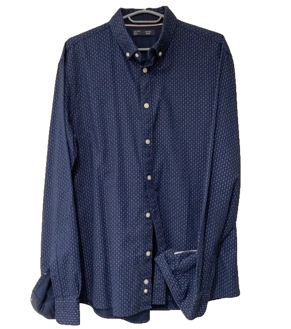 Chemise Homme Celio Taille L (43-44) - Bleu Avec Motifs Géométriques - Manches Longues - Occasion Très Bon état