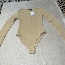Forever 21 Women  s Long Sleeve Bodysuit Size Small Tan