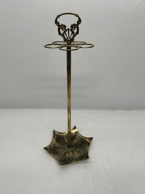 Vtg Solid Brass Upside Down Umbrella Walking Cane Floor Stand Holder 5 Slots