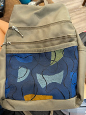 GreatBags Beige/Blue Abstract Medium Backpack...