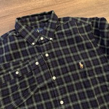 Polo Ralph Lauren Mens Slim Fit Plaid Shirt Button Down Oxford L Green Blue