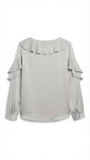 Banana Republic Gray Satin. 88 Polyester Neck Ruffle Long Sleeve Blouse M