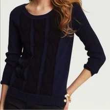 Banana Republic Size Medium Nautical Cable Knit Pullover Sweater Navy Blue Black