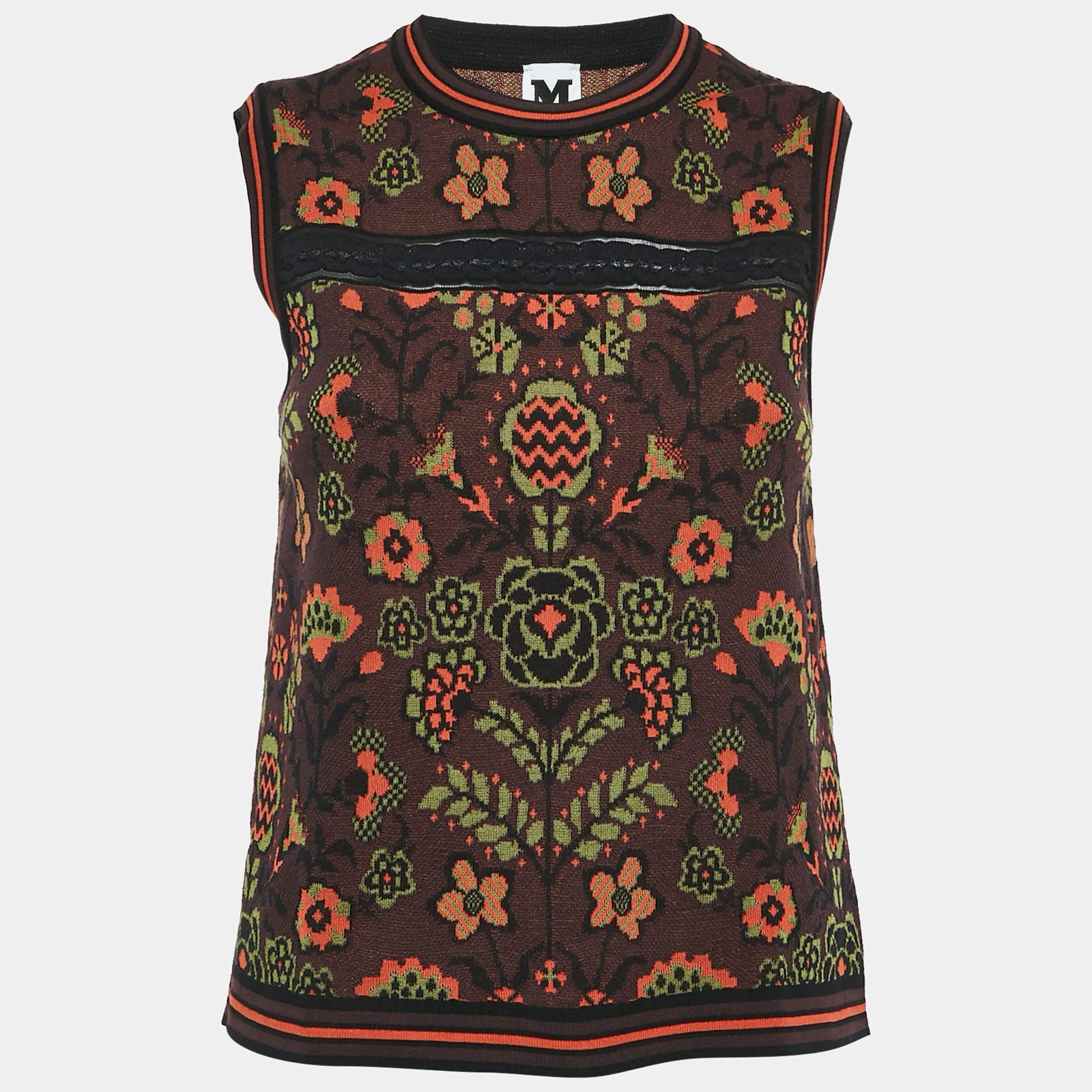 M Missoni BurgundyMulticolor Patterned Cotton Knit Sleeveless Top M
