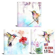 3Pcs Bird Canvas Wall Art Animal Picture Artwork Hummingbirds and Red Small
