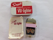 Vintage Scripto VU-Lighter MR BUBBLE SNOWY BLEACH GLASS WAX Original Tin Box
