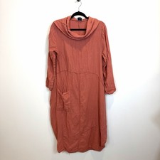 Belle France 100% Linen Dress Womens One Size Lagenlook Salmon Dress Pockets