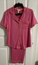Joyspun Notch Collar 2 PCS PJ Set Size M Pink Orange Capri Pants Button Front