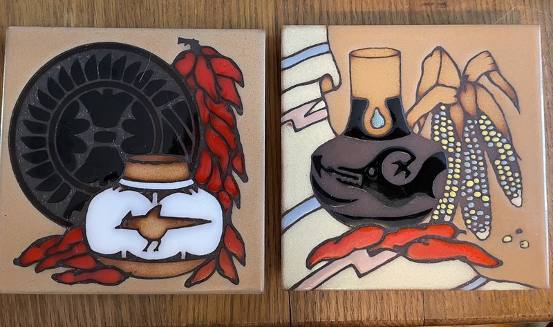 Two Masterworks USA Southwestern Pot And Peppers Ceramic Tile Trivets