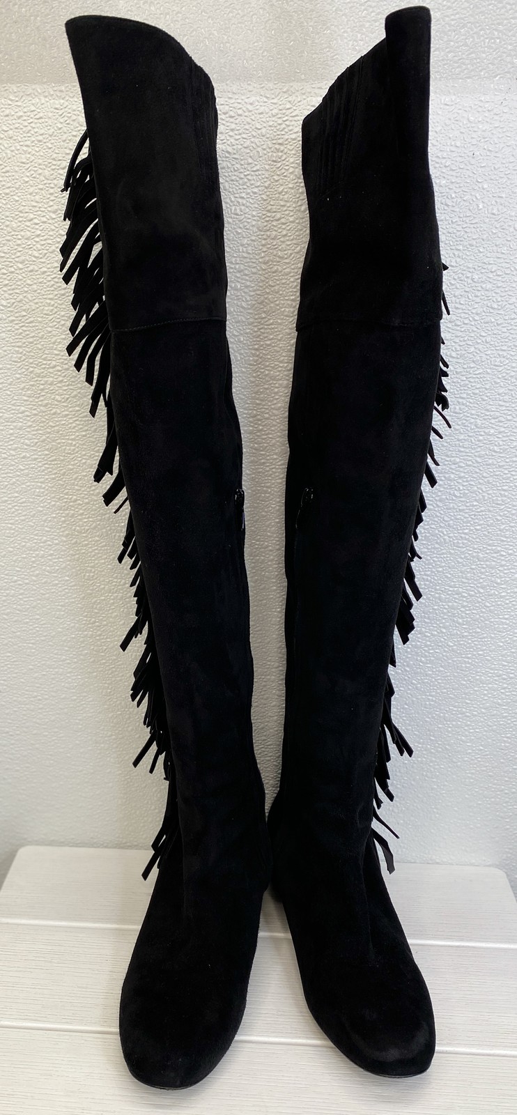 Saint Laurent OTK Fringe Trim Boots Black Suede Women's US 9 EUR 39 *PREOWNED* thumbnail 4