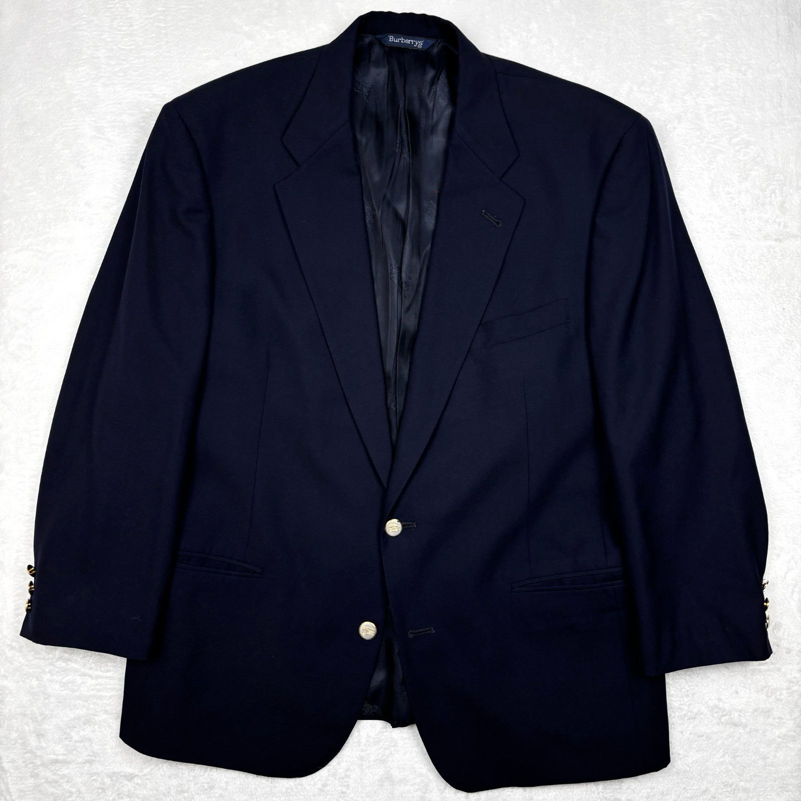 Burberrys Blazer Mens 42R Navy Blue Silver Gold Buttons 100% Wool Jacket Coat
