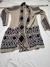 Lucky Brand Oversized Duster Sweater Aztec Chunky Knit Western Rodeo Cowgirl XS