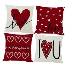 Valentine's Day Throw Pillow Covers, 18 x 18 Inch 18" x 18" Pack of 4 Love