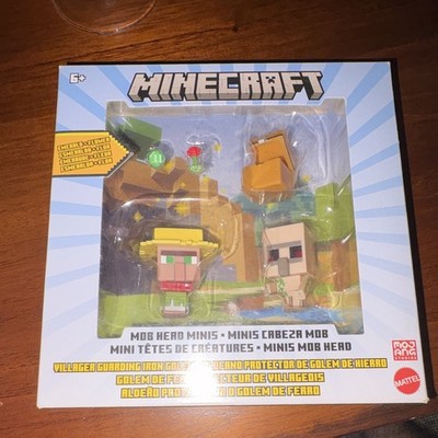 Mattel Minecraft Mob Head Minis Villager & Iron Golem w/ Emerald, Poppy